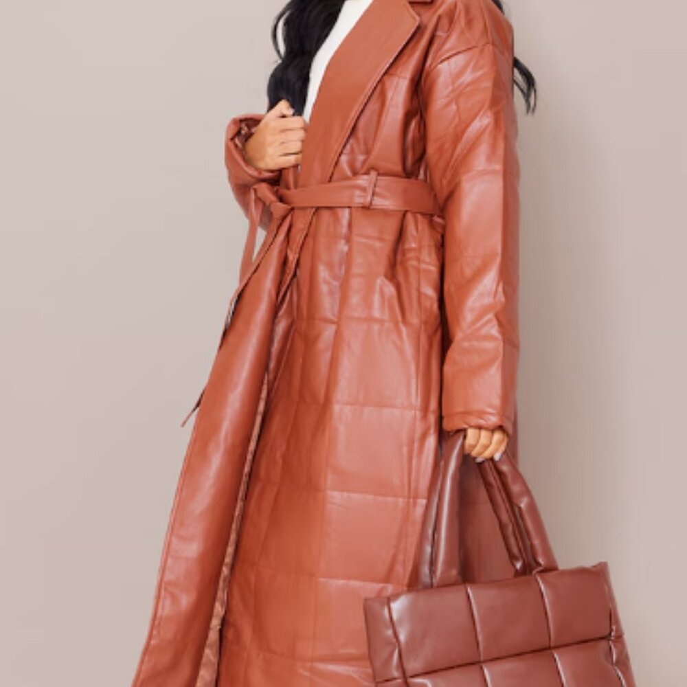 PYT Faux Leather Maxi Puffer Coat - Wrap Style NWT